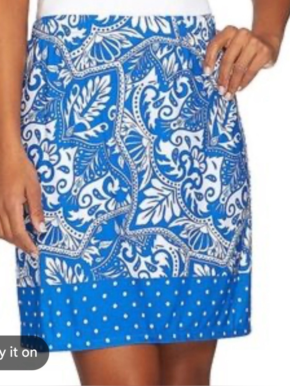 Susan Graver Blue and White Printed Swim Skort